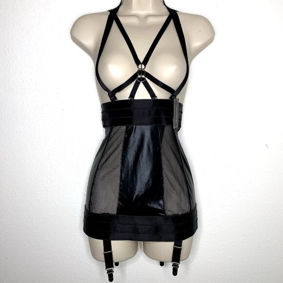 Frederick of Hollywood PETRA Wet Look OPEN CUP Underbust HARNESS BUSTIER Panties - Picture 1 of 6